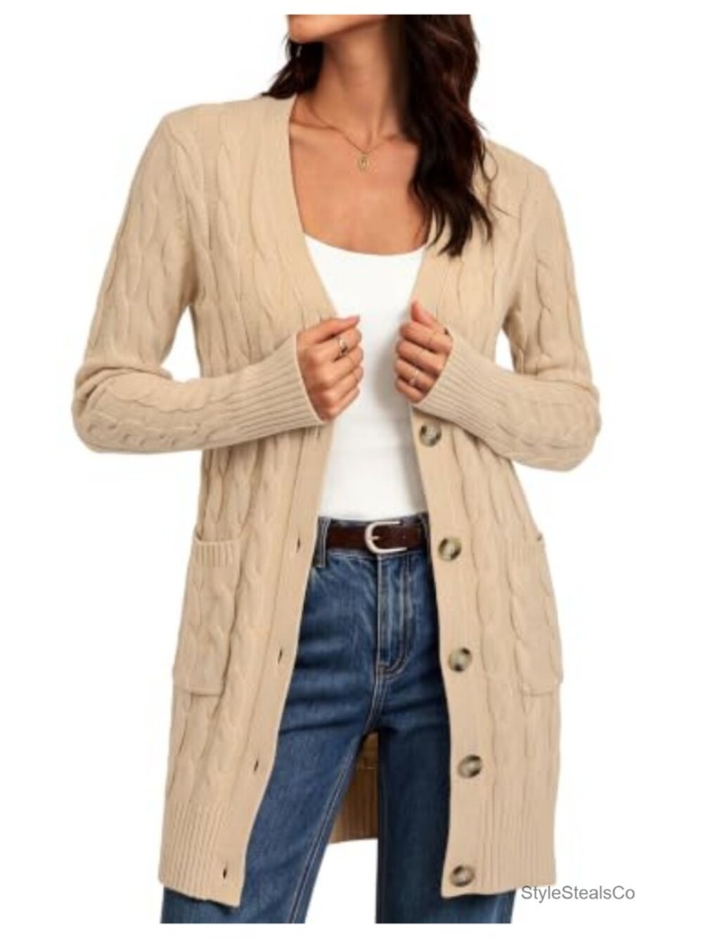 Chunky Cable Knit Cardigan Sweater Oversized Long Boyfriend Fit Buttons